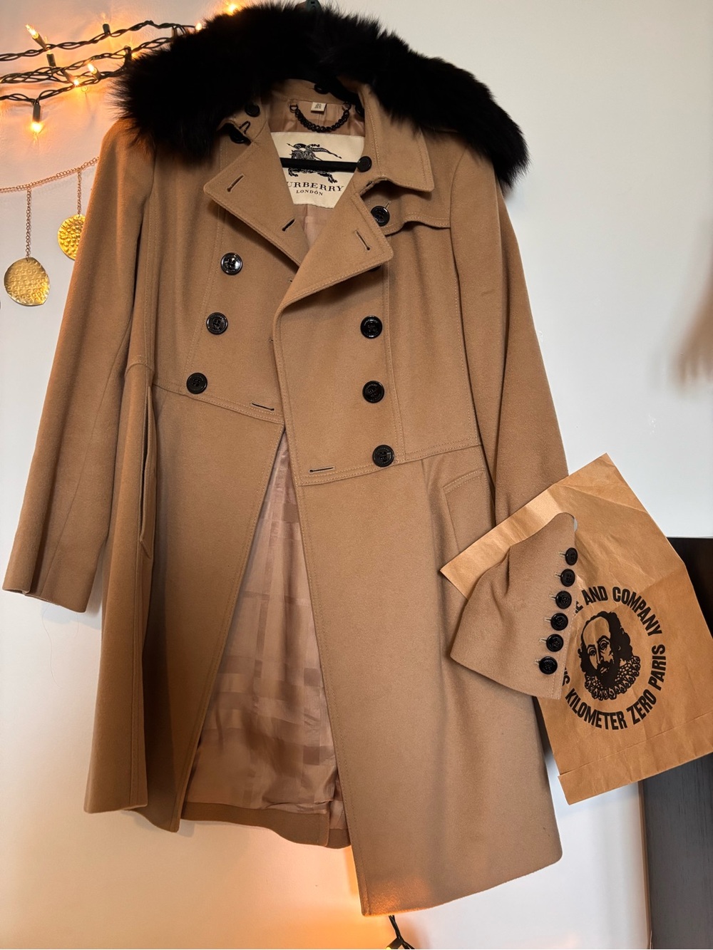 Burberry Camel Wool Double-Breasted Trench Coat